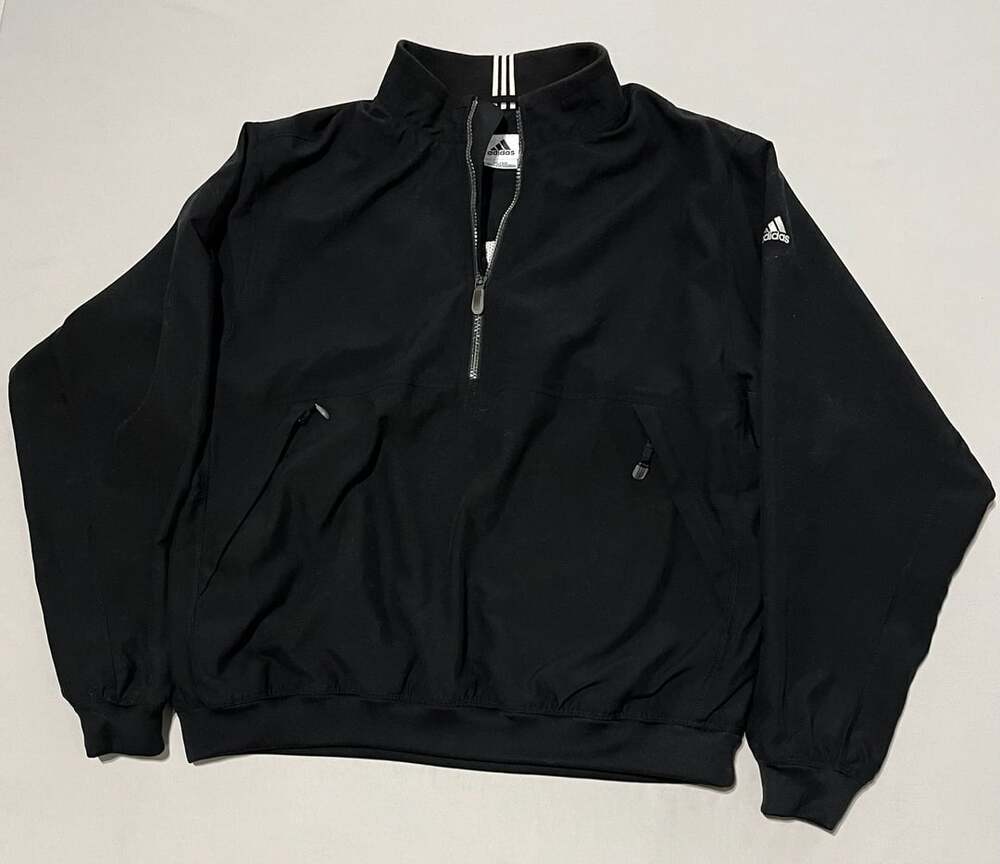 Vintage Adidas Climashell 1/2 Zip Windbreaker Jacket Black Lined Size XL